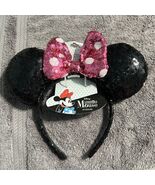 Disney Minnie Mouse Headband Ears Pink Polka Dot Bow Sequins NWT - $19.79