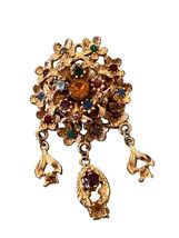 Vintage Gold-Tone Floral Dangle Rhinestone Brooch Pin With Multicolor St... - €16,36 EUR