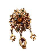 Vintage Gold-Tone Floral Dangle Rhinestone Brooch Pin With Multicolor St... - €16,36 EUR