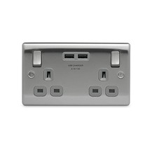 BG Electrical Masterplug 13Amp Brushed Steel Double Sockets with 2 x USB... - $51.00