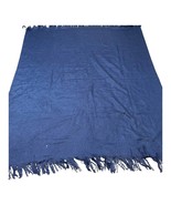 DKNY Fringed Navy Blue Throw Blanket 50.75&quot; X 62&quot; Wool Blend Donna Karan NY - $360.19 MXN