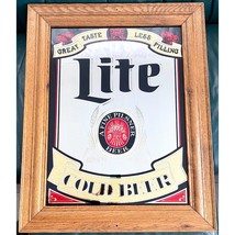 1980 Miller Lite Pilsner Beer Oak Framed Mirror Bar Sign Advertising Man Cave - £90.49 GBP