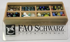 *B2) FAO Schwarz Fifth Avenue Mixed Lot of 120 Various Marbles in Wooden Box Toy - £38.91 GBP