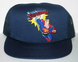 Superman Flying Figure &amp; Name Logo Patch on a Blue Baseball Cap Hat NEW - $14.50