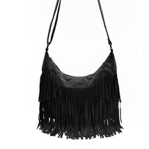 Vintage Bohemian Fringe Messenger Crossbody Bag Purse Women Tassel Handbag Solid - £36.75 GBP