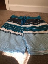 1  Op Blue Striped Swim Shorts Trunks Drawstring Men’s Size Large - $32.01