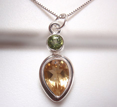 Small Faceted Citrine and Peridot 925 Sterling Silver Pendant - £7.90 GBP