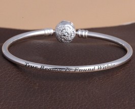 925 Sterling Silver Disney Beauty and Beast Moments Bangle With Clear CZ Bangle  - £29.08 GBP