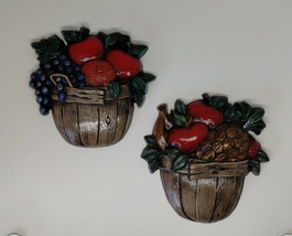 2 Fruit Vegetable Basket Wall Hanging Plaques - Kitchen Decor Vintage - £12.66 GBP