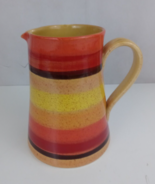Bellini Piu Striped Art Pottery Pitcher Vase Yellow Red Orange Italy 8&quot; - $54.31 CAD