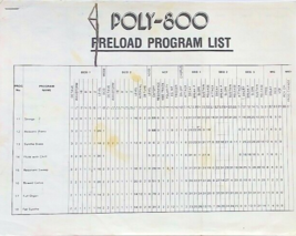 Preload Program List Sheets for the 1980&#39;s Korg POLY-800 Synthesizer Key... - £11.65 GBP