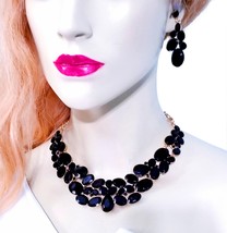Black Statement Necklace, Necklace Earring Set, Rhinestone Pageant Jewelry - £33.87 GBP