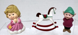 3 Vintage Miniature Plastic Ornaments Rocking Horse Angel Elf Hong Kong Tag - $9.90