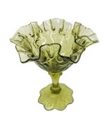 Fenton Glass Olive Green Cabbage Rose Ruffled Pedestal Compote Candy Dis... - £23.29 GBP