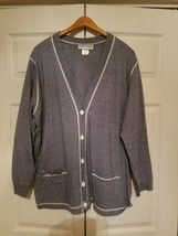 Cathy Daniels Ladies Size Large Blue White Striped Button Down Cardigan - £15.60 GBP