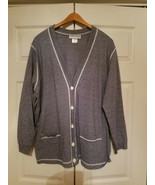 Cathy Daniels Ladies Size Large Blue White Striped Button Down Cardigan - £15.82 GBP