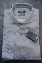 HUGO BOSS Homme Jason Voyage Frais Slim Fit Gris Foncé Coton Robe Chemis... - $64.13