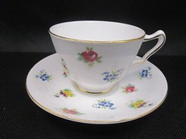 Crown Staffordshire Tea Cup/Saucer Fine English Rose Pansy Gold Gilt [95j] - $54.45