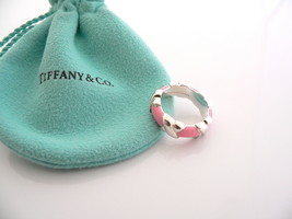Tiffany &amp; Co Silver Pink Enamel Signature X Wide Stacking Ring Band Sz 5 Gift - £401.46 GBP