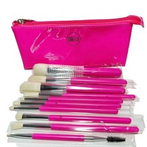 Lurella Makeup Brush Set 10 Piece Magenta Neon Pink Synthetic Bag Face Eye Blend - $41.00