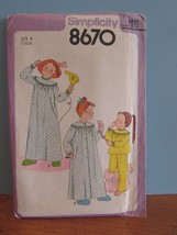 vintage simplicity 8670 pattern size 4  girls childs robe nightgown and pajamas, - £5.17 GBP