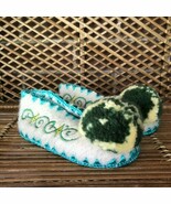 MINAS Traditional Greek Woolen Slippers Leather Soles Ivory Teal US 7.5 ... - $12.00