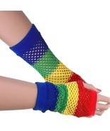 SAMFE UC 80s Style Rainbow Stripes Diamond Net / Fishnet Fingerless Glov... - €11,20 EUR