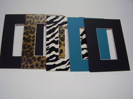 Picture Mats 5x7 Colored mats set of 5 ZEBRA TURQUOISE BLACK LEOPARD  - $3.99