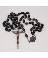 Black Plastic Beaded Chain Rosary Necklace Cross Pendant Knights Of Colu... - £19.34 GBP