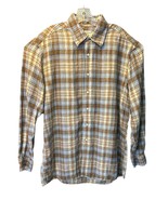 W.H. Belk Men’s Size XL Blue Tan Linen Plaid Long Sleeve Button Up Vintage - $17.02 CAD