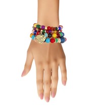 Rainbow Stone Glass Beads Heart Charm Engraved &quot;Love you&quot; Stretch Bracelet Set - £27.31 GBP