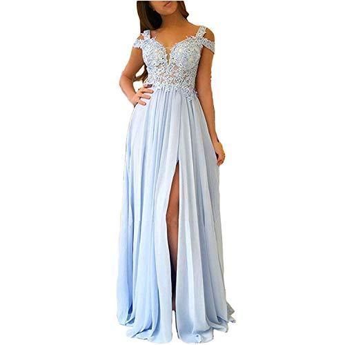 Plus Size Illusion Top Front Slit Off The Shoulder Prom Dress Light Sky Blue 18W
