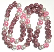 Girls Iced Ball Pollyanna Bead Pearl Softball Necklace Pink Cancer Aware... - £16.30 GBP+