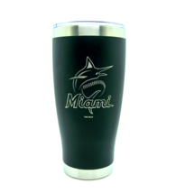 Miami Marlins MLB 20 oz Etched Logo Stainless Steel Hot Cold Tumbler Black - $27.72