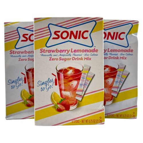 Primary image for Sonic Singles To Go Strawberry Lemonade Water Flavor Drink Mix Packets, 3 Boxes