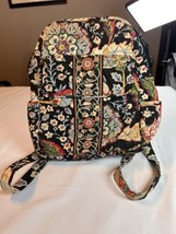 Vera Bradley Women&#39;s Quilted Cotten Backpack Floral Design Black Background - $29.02