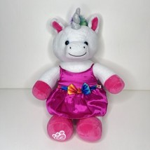 Build A Bear Rainbow Unicorn Plush Condo Cub White Pink Dress Rare Exclusive 16&quot; - £18.98 GBP
