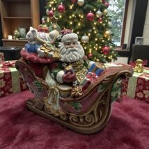 Vintage Fitz and Floyd Santa’s Sleigh Cookie Jar, Large, 2003  - 10&quot; wit... - $67.31