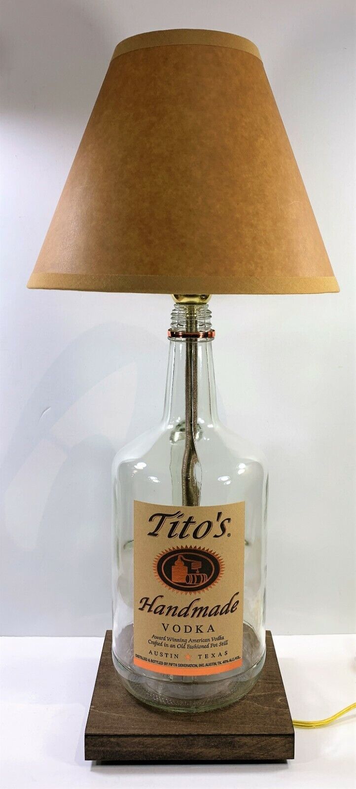 Primary image for Tito's Vodka Large 1.75L Bottle TABLE LAMP Light with KRAFT Lamp Shade LED Bulb