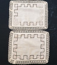 2 Small Crocheted Cross Stitch Vanity Dresser Scarfs 10.75&quot; x 9&quot; Vintage - £3.88 GBP
