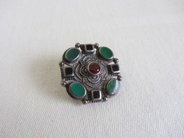 Vintage Sterling Pendant Clasp Collar Clip Celtic? 925 w Jade Onyx stones - £40.99 GBP