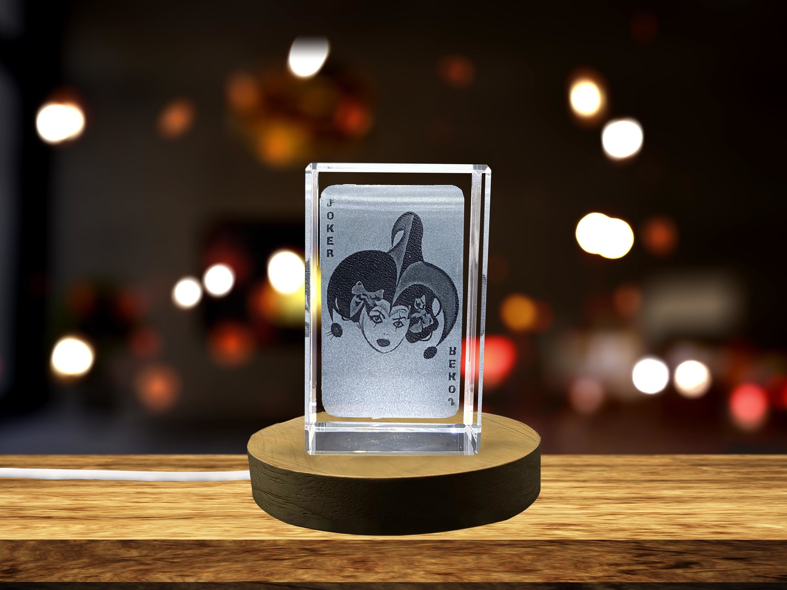 LED Base included | Joker Game Card - Striking 3D Engraved Crystal Collectible