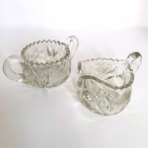 EAPG Early American Pressed Glass Cut Flower Design Sawtooth Creamer Sugar Bowl - £15.77 GBP