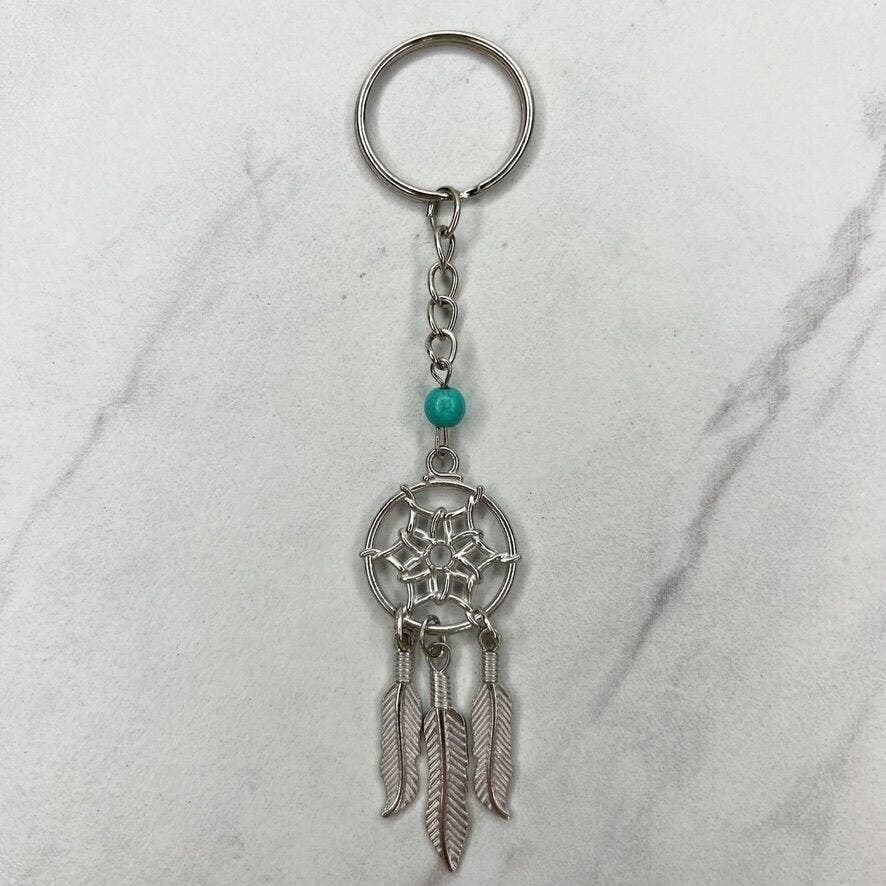 Primary image for Silver Tone Faux Turquoise Beaded Dreamcatcher Keychain Keyring