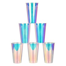 25 Iridescent Plastic Cups Holographic Clear Party Cups 16Oz Rainbow Disposable  - £22.29 GBP