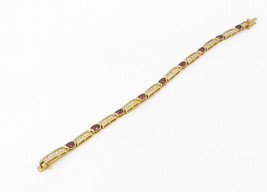 925 Sterling Silver - Vintage Garnet &amp; Topaz Gold Plated Chain Bracelet - BT8550 - £60.43 GBP