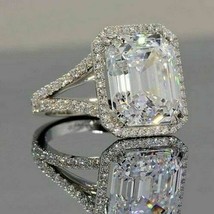 Emerald Cut 5.25Ct Diamond 14k White Gold Finish Halo Engagement Ring Size 9.5 - £113.38 GBP