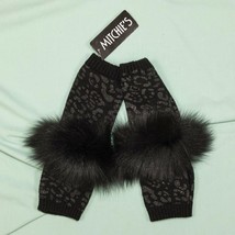 Mitchie&#39;s Matchings Hand Warmers Black Knit Maxalto Fox Trim NWT dq - £69.91 GBP