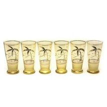 Set of 6 Amber Tumbler Cocktail Glasses Gold Palm Trees Hawaii Tiki Mid-Century - £51.38 GBP