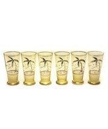 Set of 6 Amber Tumbler Cocktail Glasses Gold Palm Trees Hawaii Tiki Mid-... - £51.38 GBP